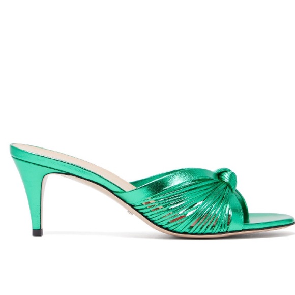 GUCCI knotted Metallic-leather Mules In Green - Picture 7 of 8
